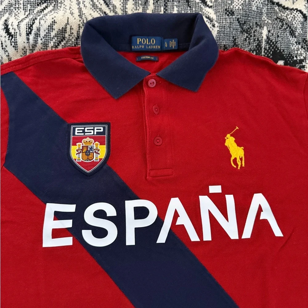 Polo Ralph Lauren Pony España #16 Crest Embroidered Red/Navy Blue/White Polo